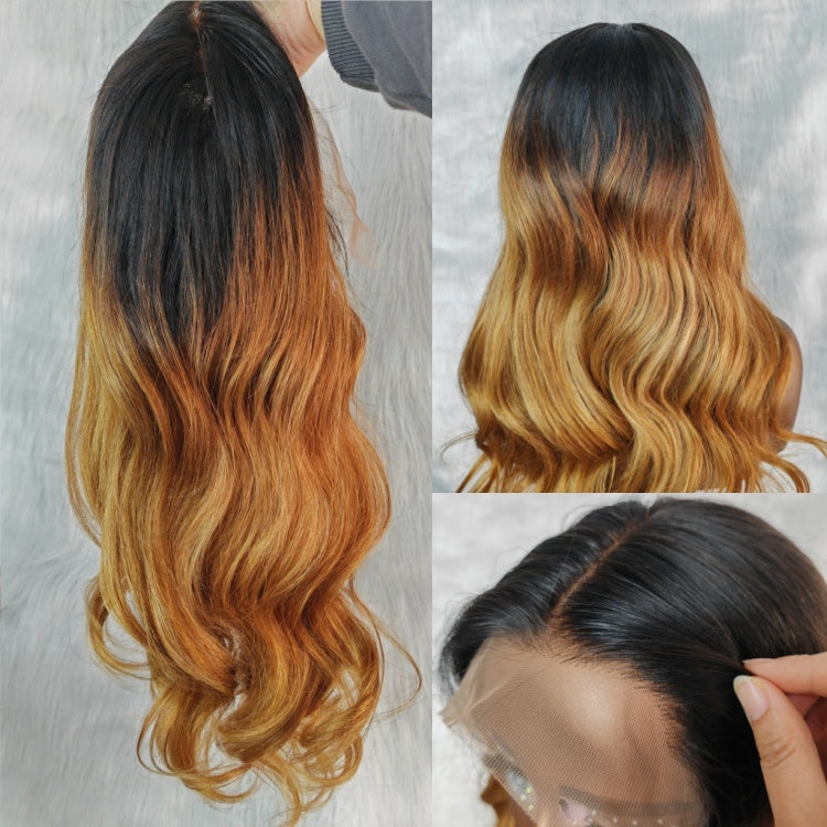 {50% Off} Ombre Honey Blonde Body Wave 13x4 Body Wave Human Hair Lace Front Wig