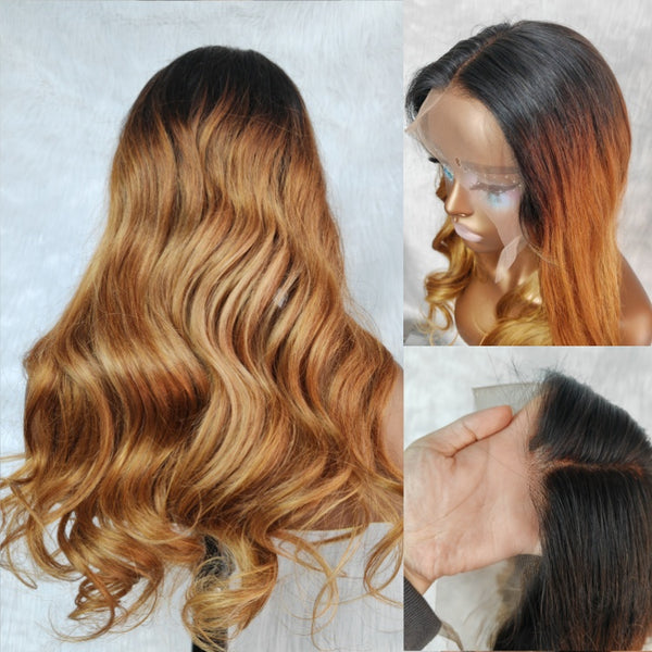 {50% Off} Ombre Honey Blonde Body Wave 13x4 Body Wave Human Hair Lace Front Wig