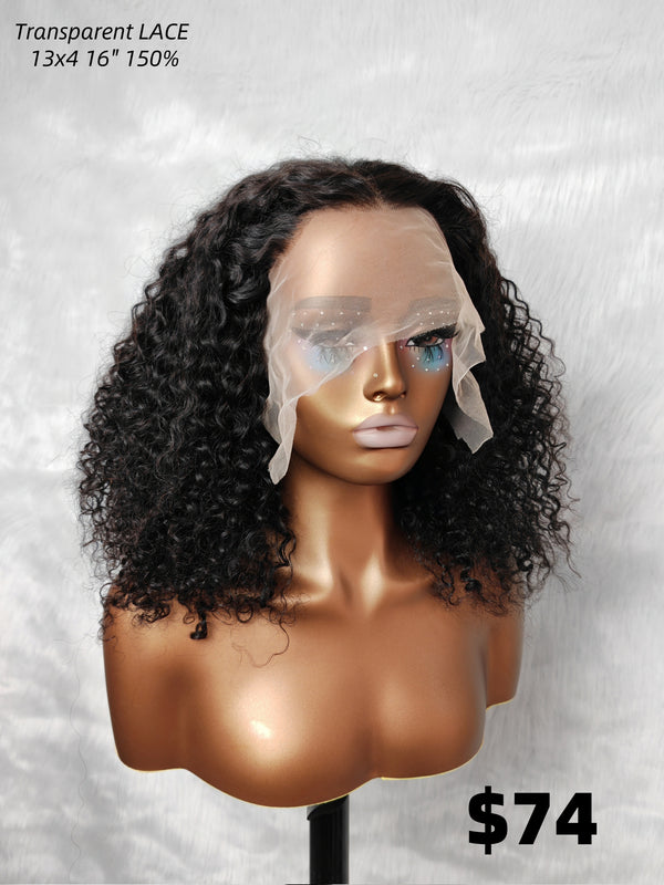 {LAST-PIECE-CLEARANCE} 13x4 Transparent Lace Fake Scalp Human Hair Lace Front Wig Deep Curly