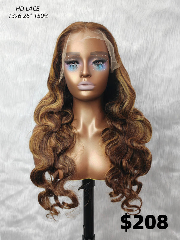 {LAST-PIECE-CLEARANCE} 13x6 Skin Melt Lace Highlight Body Wave Human Hair Lace Front Wig
