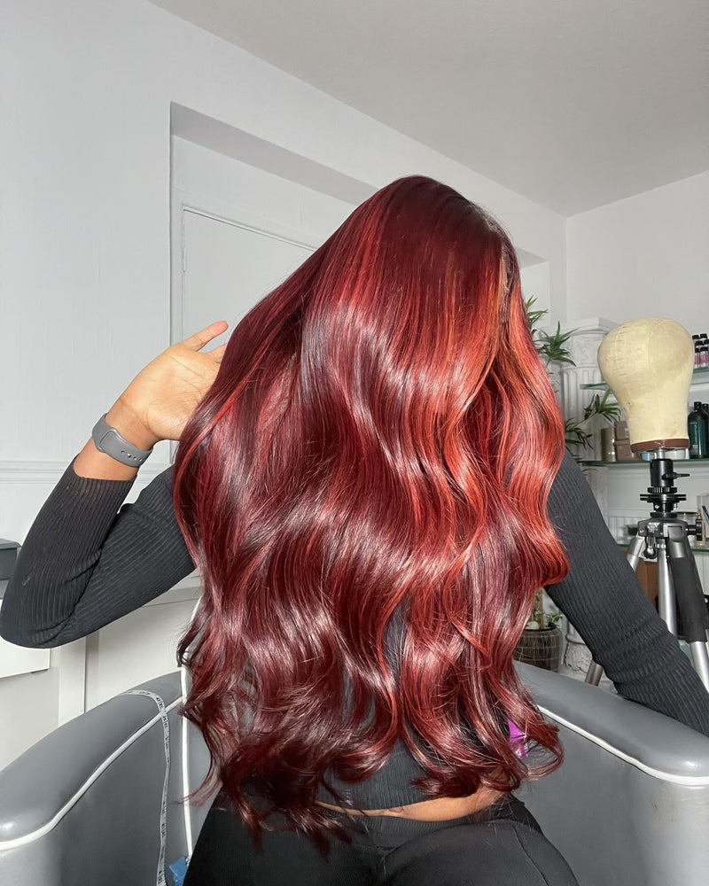 13x6 / 13x4 Full Frontal Highlight Red Preplucked Human Hair Lace Front Wig