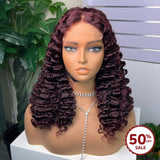 {50% Off} 13x4 Lace Front Wig  99J Burgundy Burmese Curls Human Hair Frontal Wigs