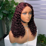 {50% Off} 13x4 Lace Front Wig  99J Burgundy Burmese Curls Human Hair Frontal Wigs