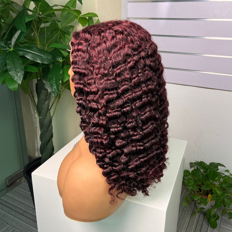{50% Off} 13x4 Lace Front Wig  99J Burgundy Burmese Curls Human Hair Frontal Wigs