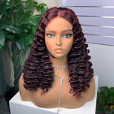 {50% Off} 13x4 Lace Front Wig  99J Burgundy Burmese Curls Human Hair Frontal Wigs