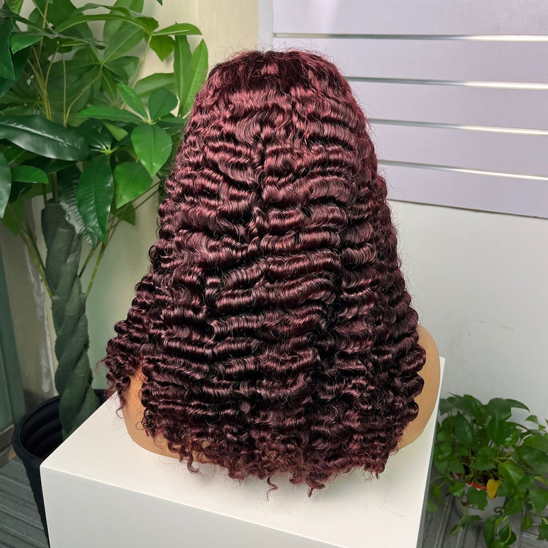 {50% Off} 13x4 Lace Front Wig  99J Burgundy Burmese Curls Human Hair Frontal Wigs