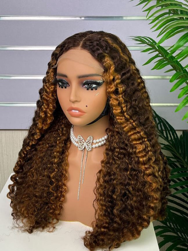 4X4/13x4 Transparent Lace Wig 250% Burmese Curly Human Hair Wig Highlight