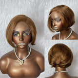 {50% Off} 4.5 x 4.5 Side Part Prestyled Honey Brown Short Human Hair Lace Wig