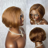 {50% Off} 4.5 x 4.5 Side Part Prestyled Honey Brown Short Human Hair Lace Wig
