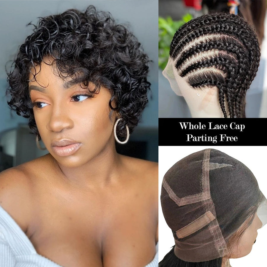 Whole Lace Cap HD Skin Melt Lace Preplucked Human Hair Pixie Styled Wig