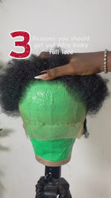 Afro Puff  Kinky Curls Full Lace (Whole Lace Cap) Human Hair Wig