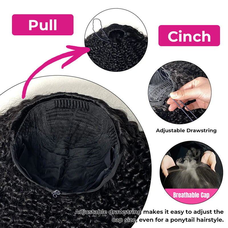 Flip Over Half Wig with Drawstring Burmese Curls with Coily Ends Glueless Human Hair Wig
