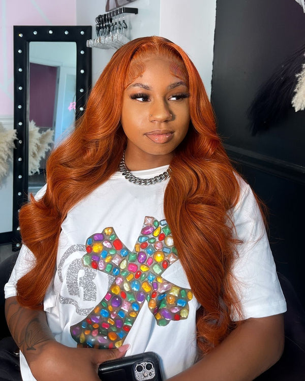 4X4/13x4 Transparent Lace Wig 250% Ginger Body Wave Human Hair Wig