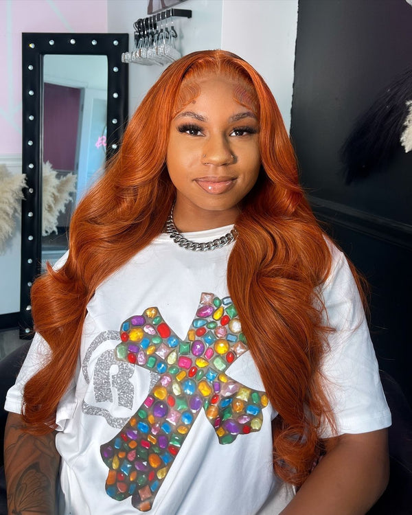 4X4/13x4 Transparent Lace Wig 250% Ginger Body Wave Human Hair Wig
