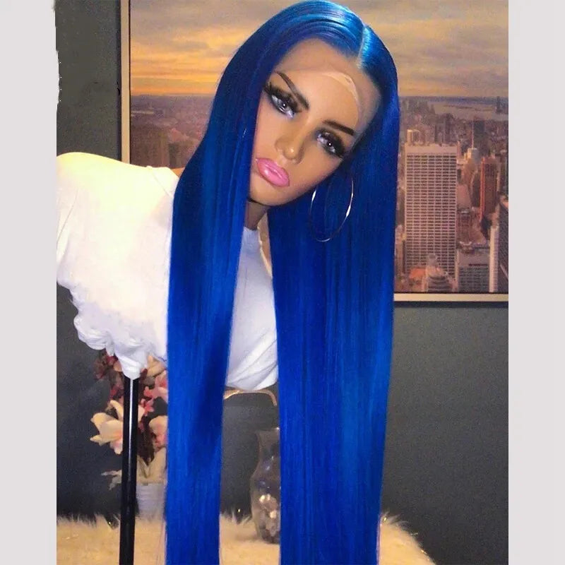 {50% OFF} ELECTRIC BLUE Human Hair Lace Wig | Silky Straight