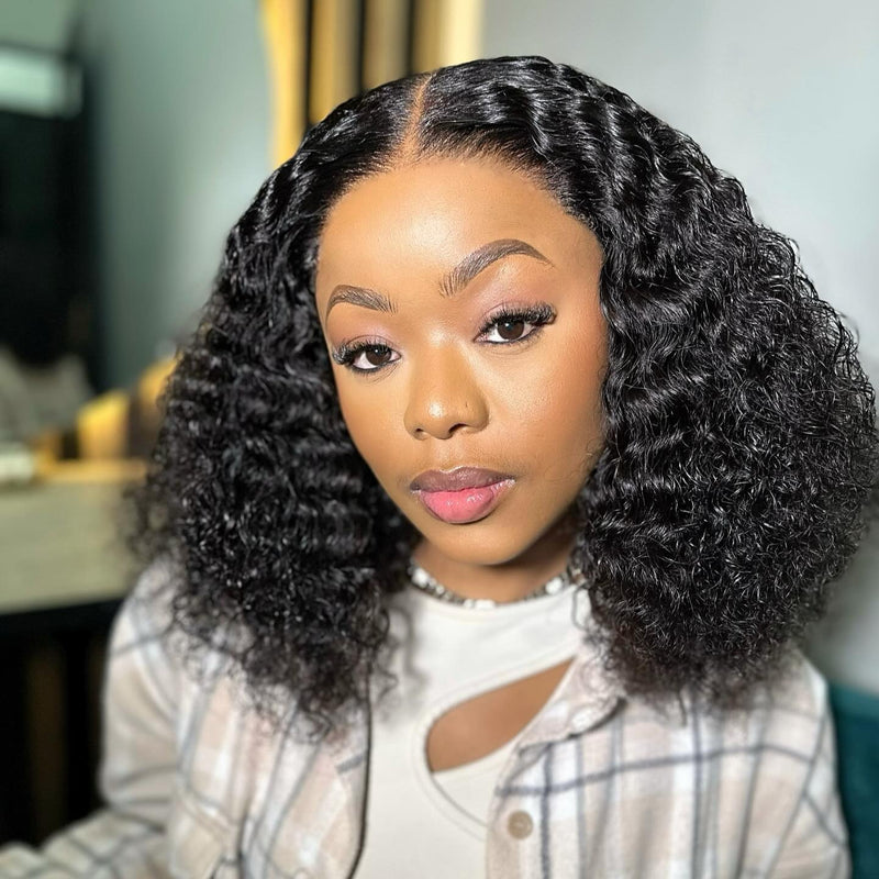 13x6 Curly Bob Wig 250% Preplucked Human Hair Lace Front  Wigs