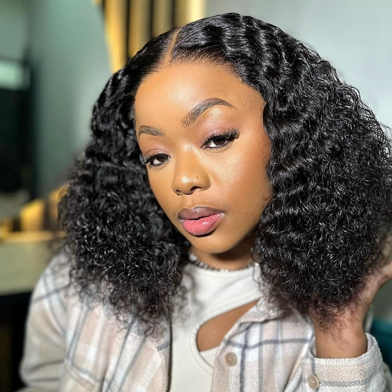 13x6 Curly Bob Wig 250% Preplucked Human Hair Lace Front  Wigs