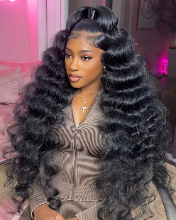 13x6 Full Hair Transparent Lace Human Hair 250% Density Frontal Wig Loose Deep Wave