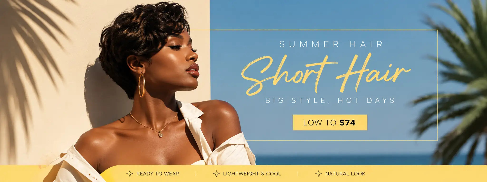 Short, curly black hair styled in a chic summer look.