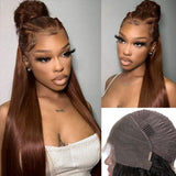 13x4 3D FULL FRONTAL Skin Melt Lace Preplucked Human Hair Lace Front Wig Brown Straight