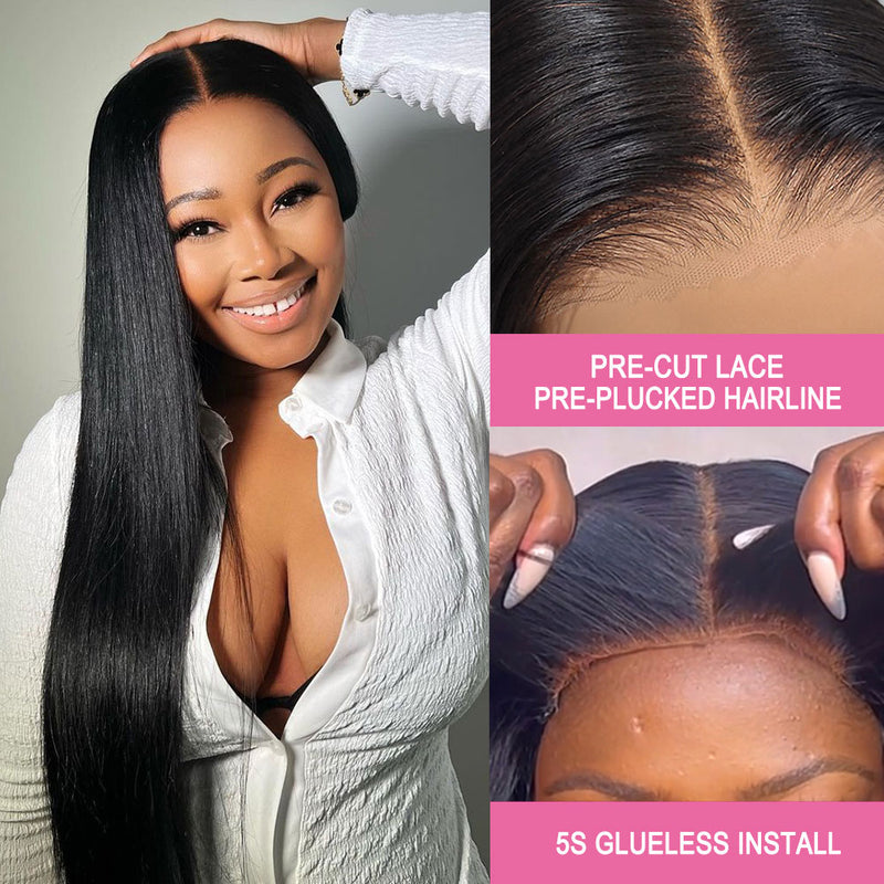 Wear And Go Glueless Human Hair Wig Pre Cut Yaki Straight Glueless