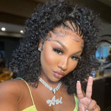 360 Lace Invisible Strap Pre-Cut 250% Density Preplucked Human Hair Bob Wig Curly