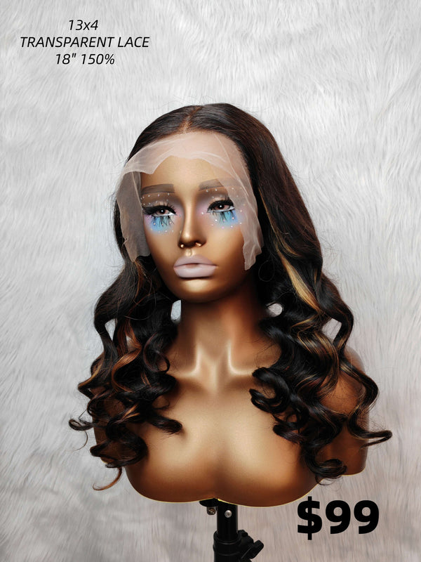 {LAST-PIECE-CLEARANCE} 13x6 Transparent Lace Human Hair Front Wavy Highlight Wig