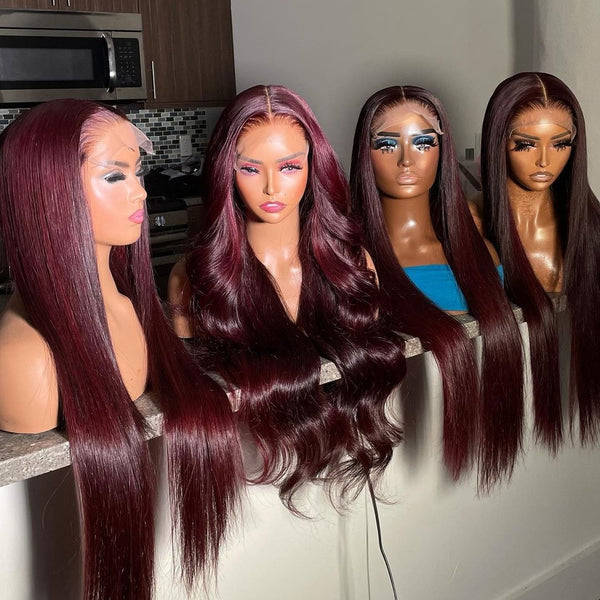 5x5/13x6 Burgundy 99J Pre-Plucked Human Hair Lace Wig