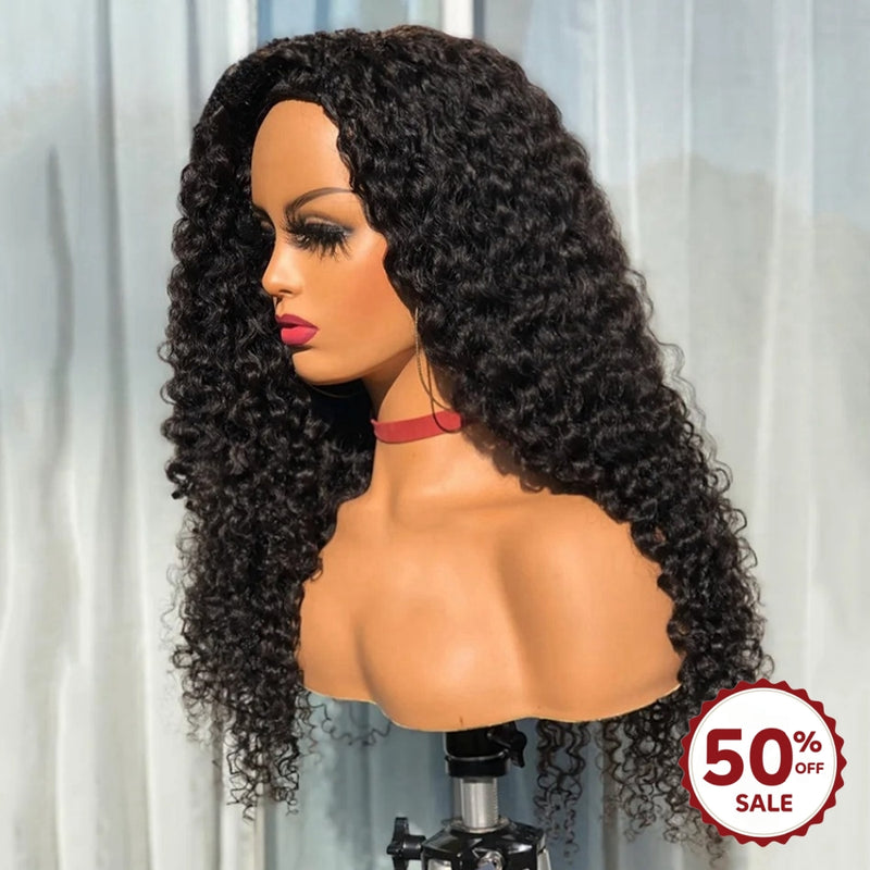 {50% Off} 3 in 1 Half Wig Drawstring 180% Burmese Curls Glueless Human Hair Wigs