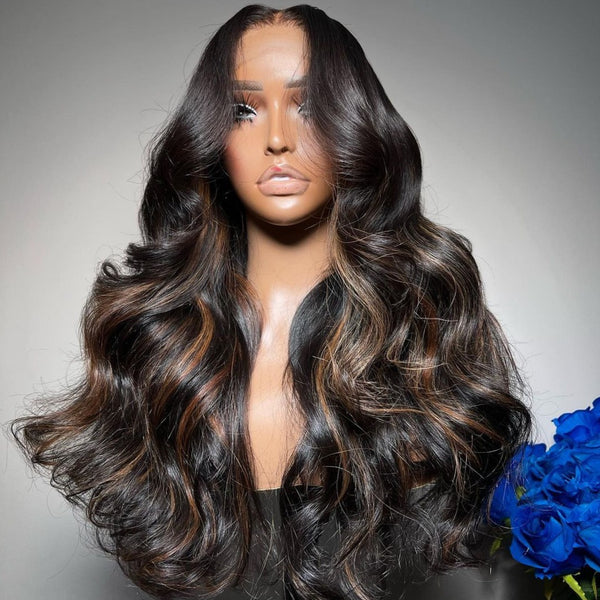 Adria | Body Wave Highlights Preplucked Human Hair Lace Front Wig