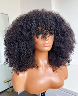 Full Machine Made Afro Kinky Curly Human Hair Wig with Bang