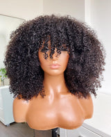 Full Machine Made Afro Kinky Curly Human Hair Wig with Bang