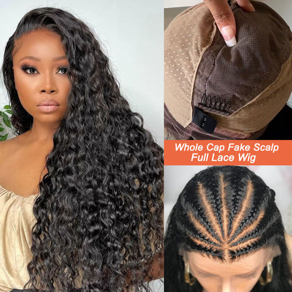 ZENIA | Preplucked Fake Scalp Wet And Wavy Full Lace Human Hair Lace Wig | Water Wave