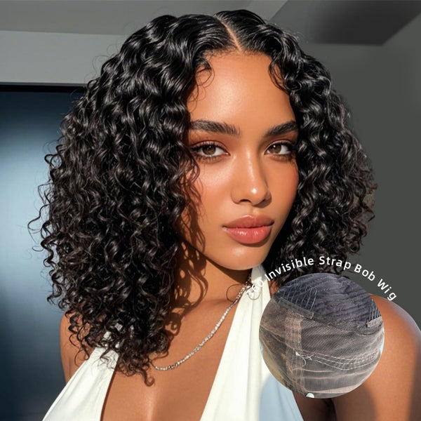 360 Lace Invisible Strap Pre-Cut 250% Density Preplucked Human Hair Bob Wig Water Wave