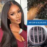 Glueless Air Cap Skin Melt Swiss Lace Preplucked Human Hair Closure Wigs Light Yaki