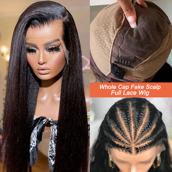 Amina | Full Lace Fake Scalp Preplucked Virgin Human Hair Wig | Yaki