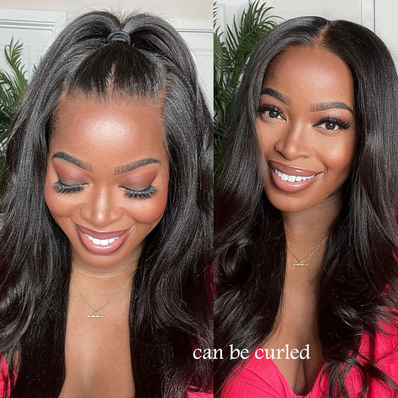 Upgraded Knot-Free 13x6 Fitted Cap Glueless Skin Melt Lace Front Wig Yaki Straight