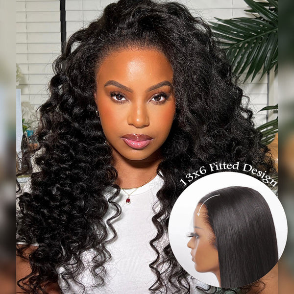 13x6 Fitted Cap Glueless Skin Melt Lace Front Wig Kinky Loose