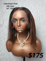 {LAST-PIECE-CLEARANCE} 13x6 Knot-Free New Born Edge Skin Melt Lace Human Hair Wig Ombre Yaki Bob