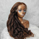 9x6/13x6 Fitted Cap Human Hair Preplucked Brown Yaki Wavy Wig