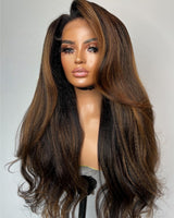 9x6/13x6 Fitted Cap Human Hair Preplucked Highlight Yaki Wavy Wig