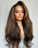 9x6/13x6 Fitted Cap Human Hair Preplucked Highlight Yaki Wavy Wig