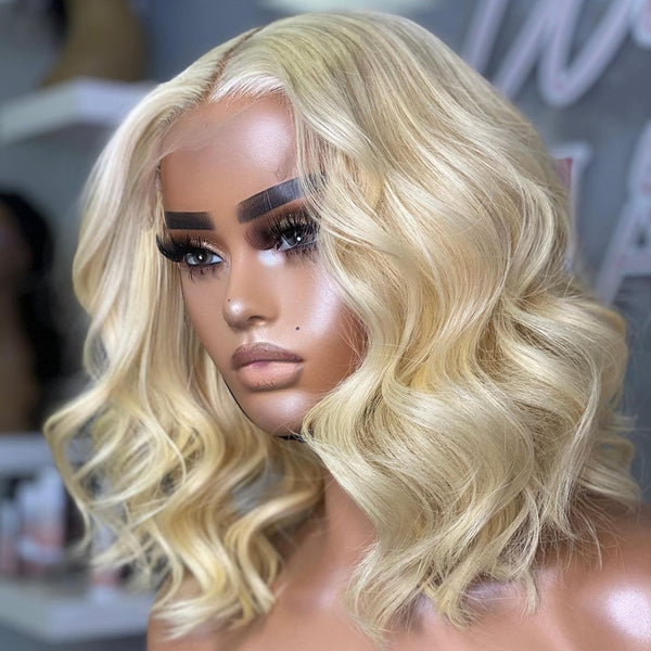 13x6 HD Lace 613 Blonde Human Hair Lace Wig | Body Wave Bob