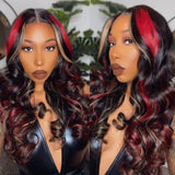 Mya | Body Wave Red & Blonde Highlight Preplucked Human Hair Lace Front Wig