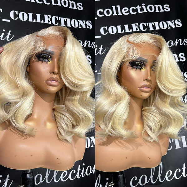 HD Lace Preplucked 613 Blonde Human Hair 3D 13x4 Bob Full Frontal Wig