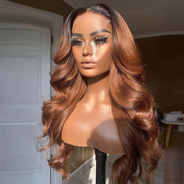 Ebony | Ombre Copper Brown Skin Melt 360 Lace Human Hair Frontal Wig