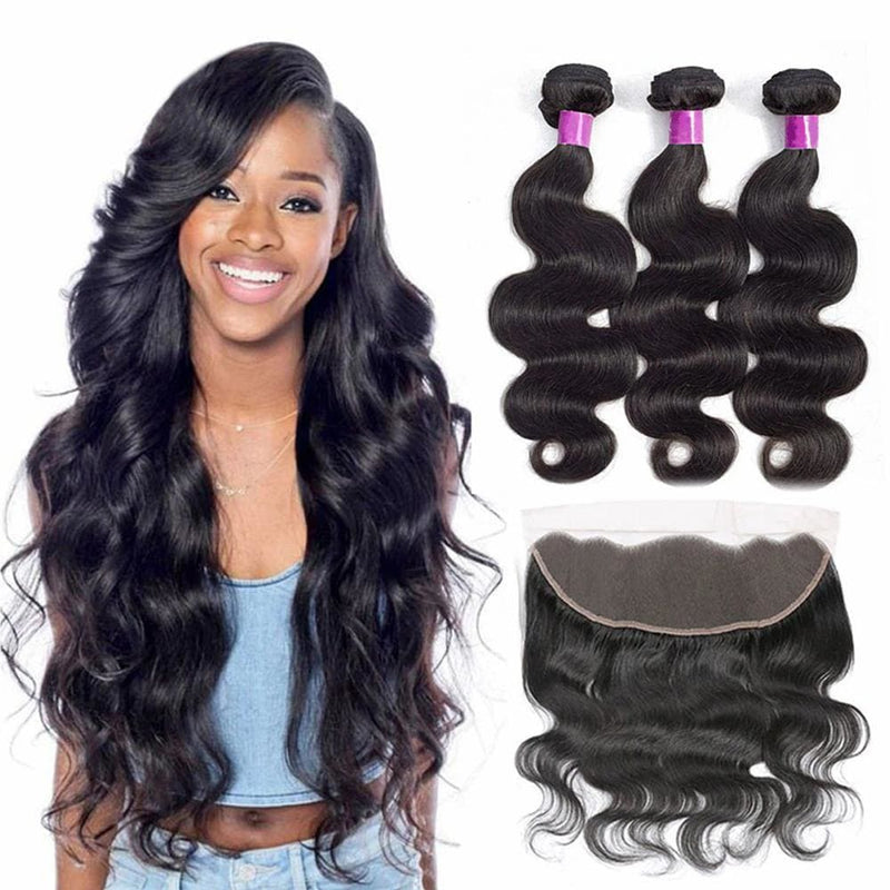 13*4 Frontal and 3 Bundles Body Wave Swiss Lace Virgin Human Hair