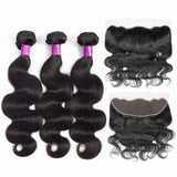 13*4 Frontal and 3 Bundles Body Wave Swiss Lace Virgin Human Hair