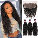 13*4 Frontal and 3 Bundles Curly Swiss Lace Virgin Human Hair