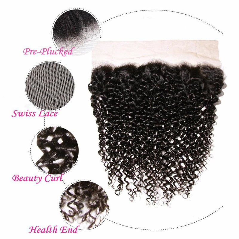 13*4 Frontal and 3 Bundles Curly Swiss Lace Virgin Human Hair